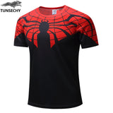 Fashion men&#39;s T-shirt summer short-sleeved 3D red and blue spider print sports fitness shirt loose streetwear