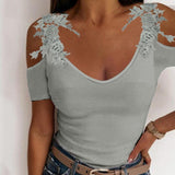 Women Sexy Lace Off Shoulder Blouse Elegant Female Summer O Neck Slim Streetwear Dress Shirts Ladies Casual Poullover Tops Tee