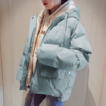 Hot Sale Cotton Padded Winter Warm Jacket Short Fashion Women Snow Jakets For Winter Korean Loose Student Blue Crop Coat