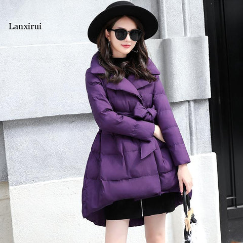 New Winter Jaket Women Fashion A-line Medim long Down Cotton Jacket thick warm Down Jacket Coat