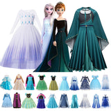 Frozen 1&amp;2 Anna Elsa Princess Dress For Girl Birthday Party Tulle Prom Gown Kids Christmas Cosplay Snow Queen Coronation Costume